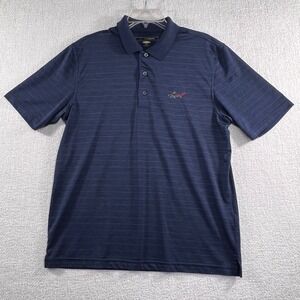 Greg Norman Mens Polo Shirt Blue Striped Shark Logo Short Sleeve Golf Apparel M